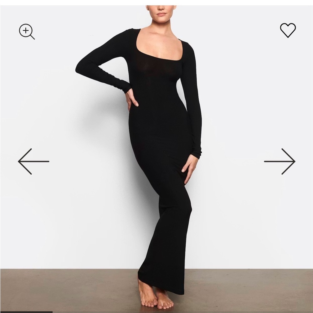 SKIMS Black Maxi Dress with Long Sleeves